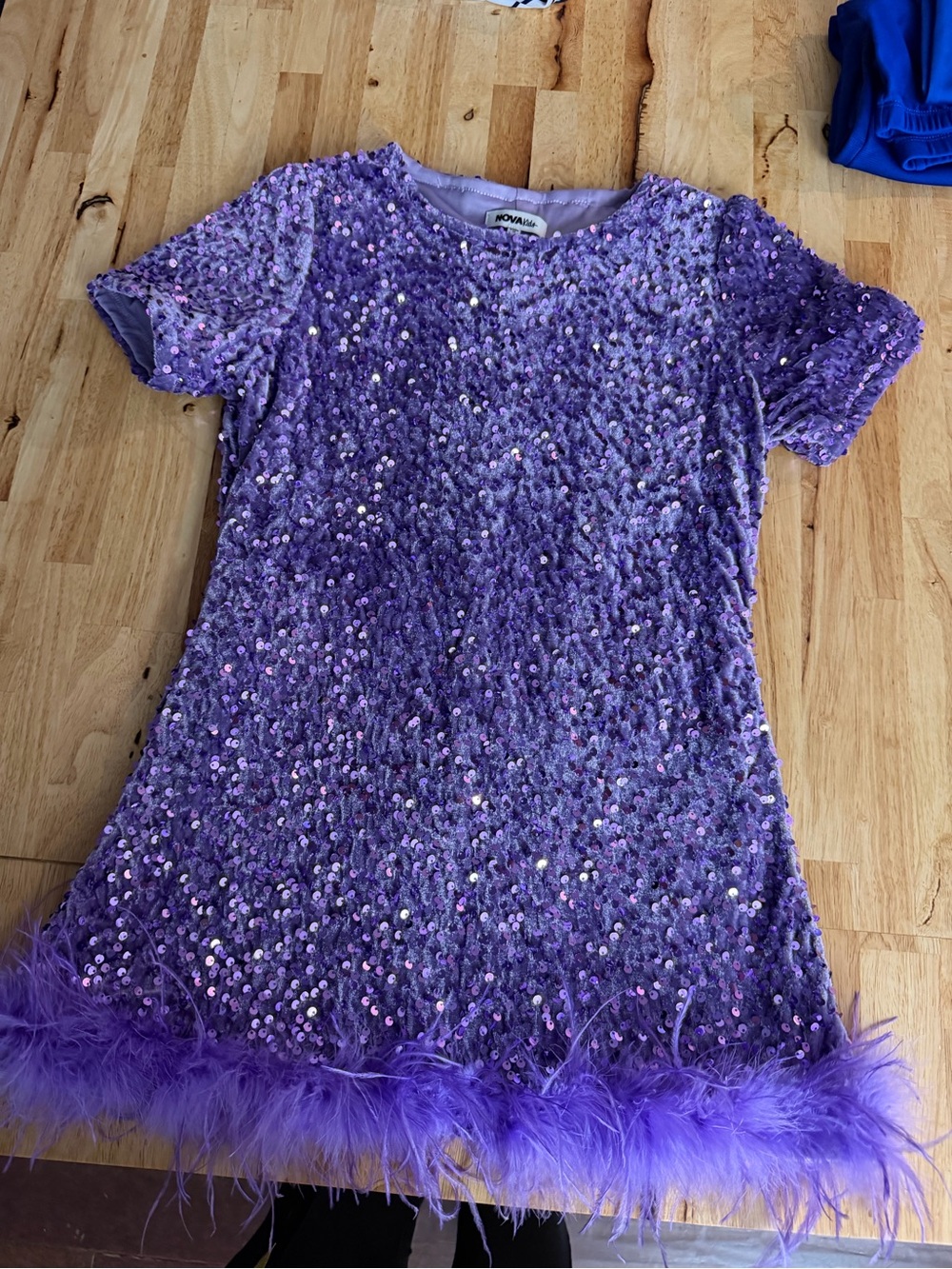 Fashion Nova Lilac Sequin Feather-Hem Girls' Party Dress